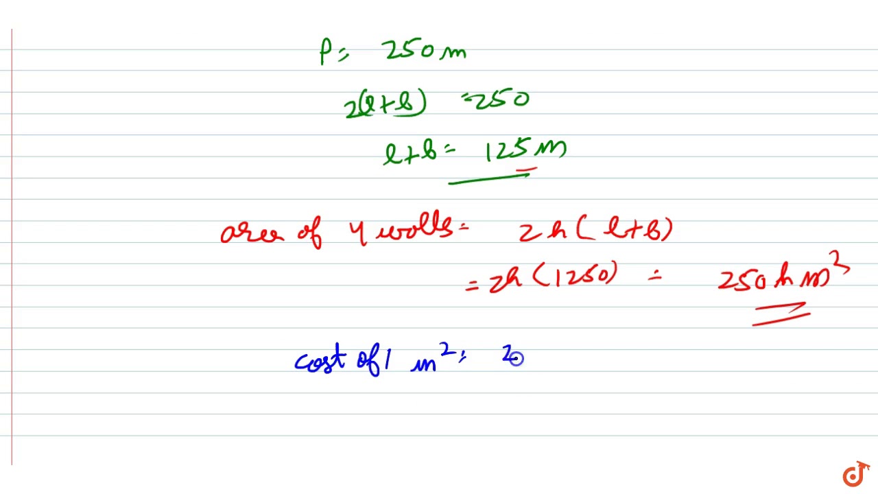 The floor of a rectangular hall has a perimeter 250 m. If the cost of painting the four walls at...