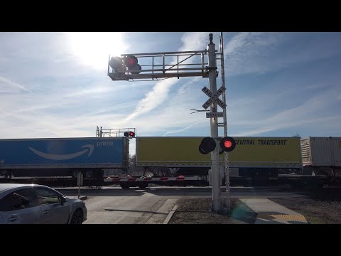UP 8803 Intermodal Stack Train West/North, 28th St. Railroad Crossing, Sacramento CA