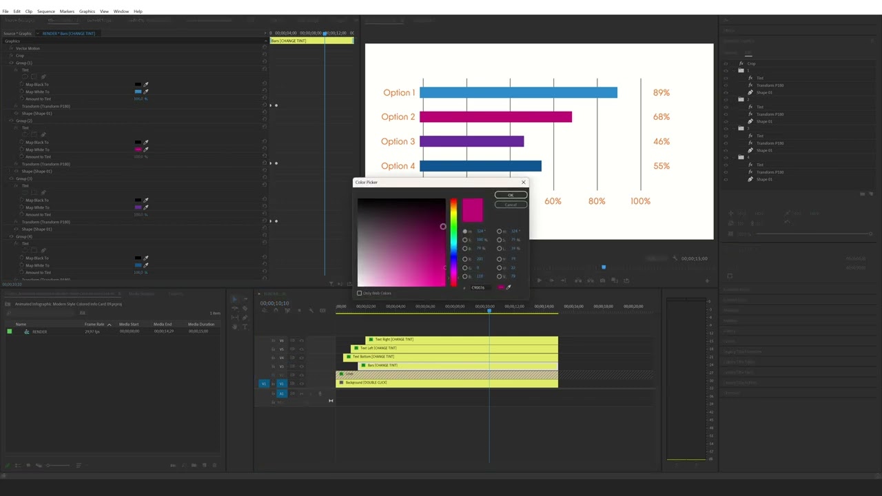 How to edit the Animated Infographic Modern Style Colored Info Card 09 in Premiere Pro