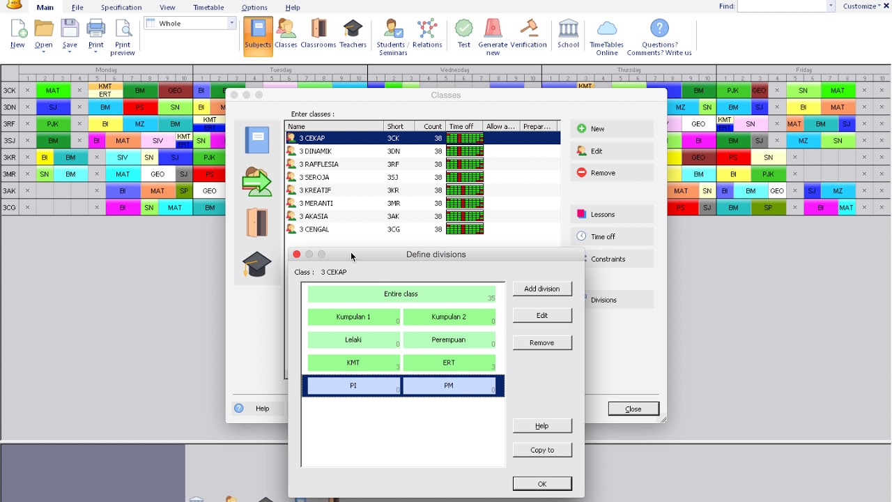 aScTimetables Training - Division Settings
