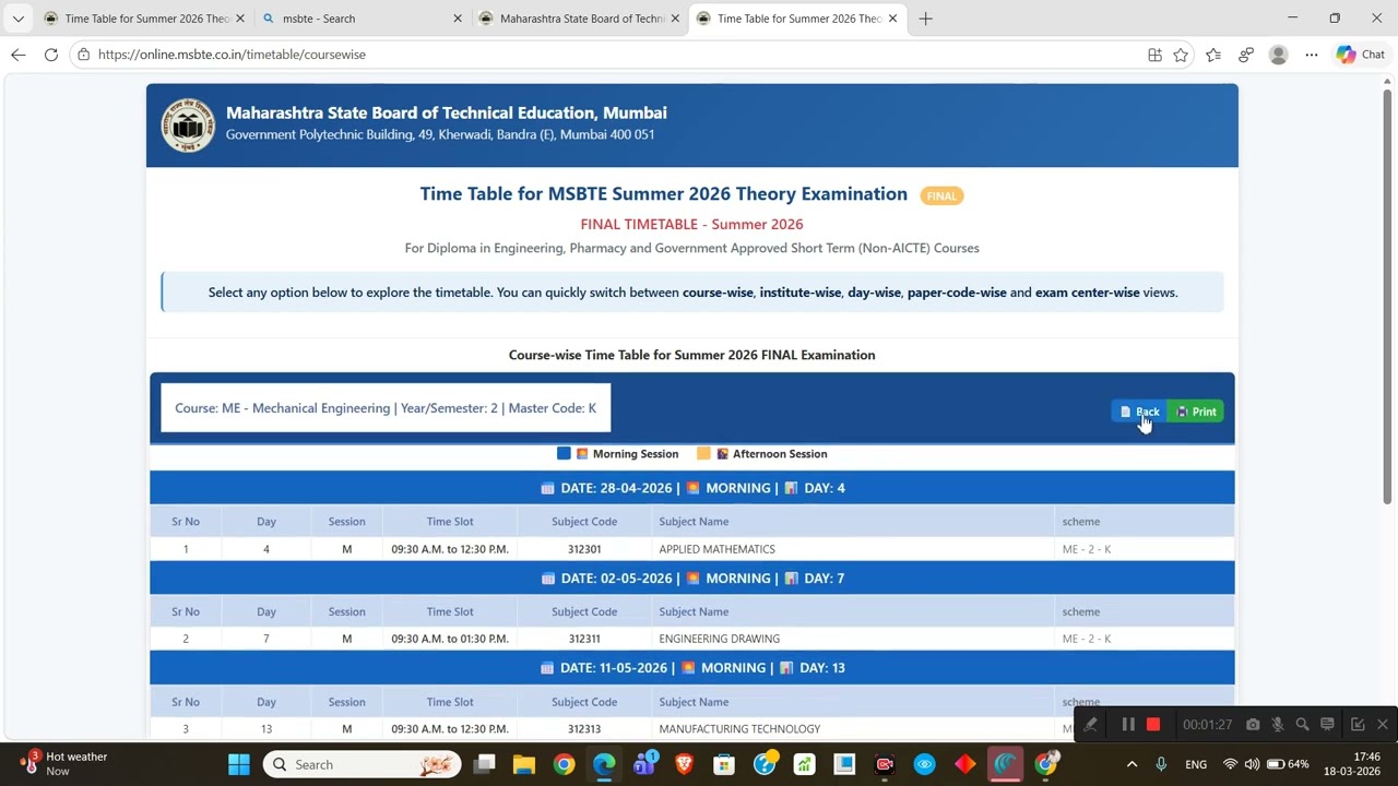 MSBTE Timetable Summer 2026 - Don't Miss Your Exam Dates