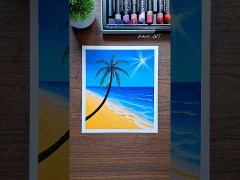 🌴 Beautiful Beach Scenery Drawing with Oil Pastels  #art #artist  #drawing  #oilpastel