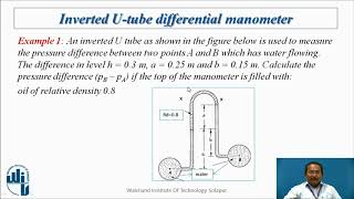 Measurement of pressure by using inverted U-tube differential manometer