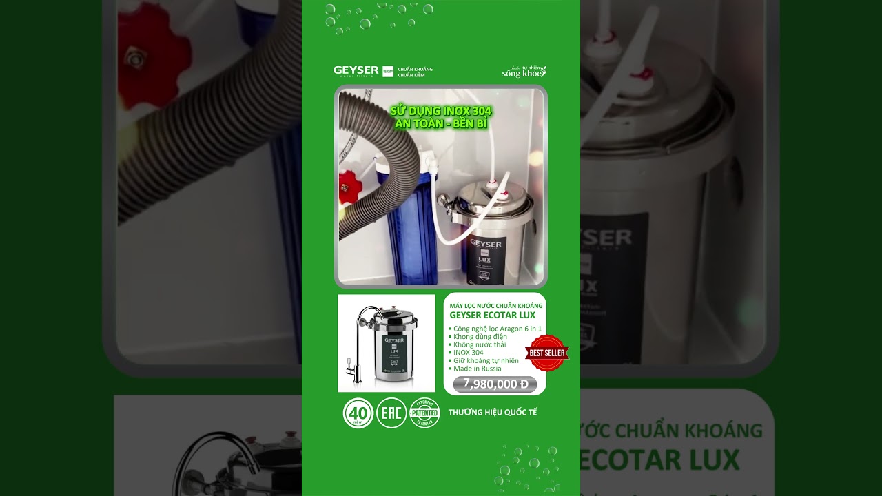 Máy lọc nước Chuẩn khoáng Geyser Ecotar Lux – Vỏ inox 304 bền bỉ & thân thiện với môi trường