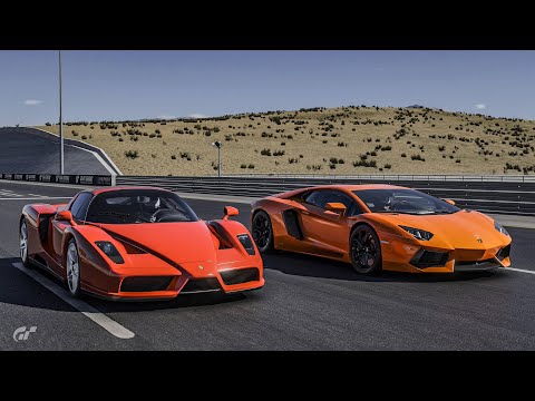 Gran Turismo 7 Drag race: Ferrari Enzo vs Lamborghini Aventador