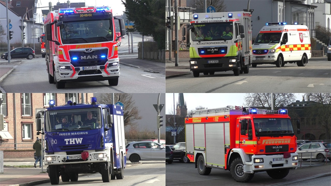 [Massenanfall an Verletzten!] Einsatzfahrten Feuerwehr, ASB und THW zur Großübung in Bad Oldesloe