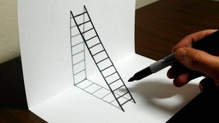 Optical Illusions Ecards, How to draw a 3D ladder optical illusions Trick..