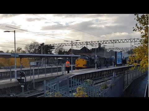 DRS Class 37 leads 37605 Rail Head Treatment Train seen storming through Colchester on full power