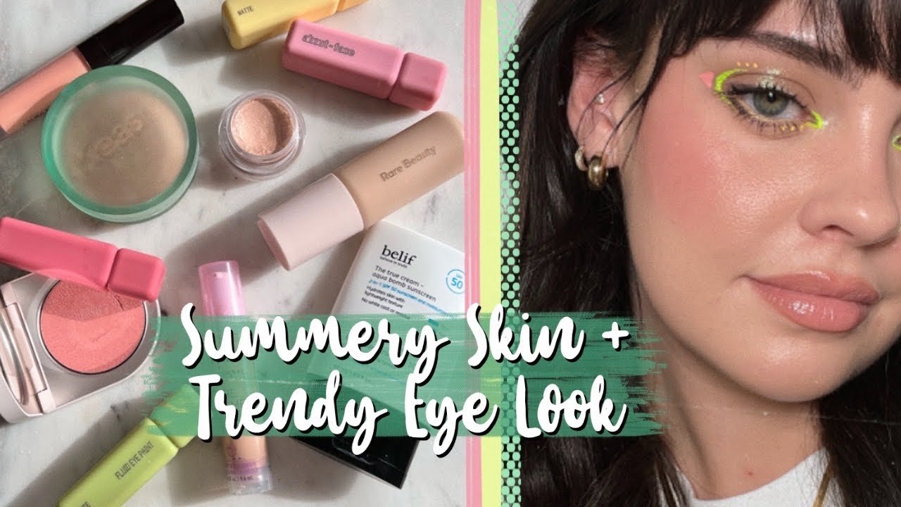 SUMMERY SKIN + TRENDY EYE MAKEUP 💚 | JULIA ADAMS
