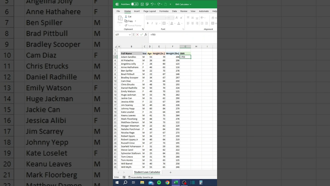 How to calculate BMI in Excel #excel