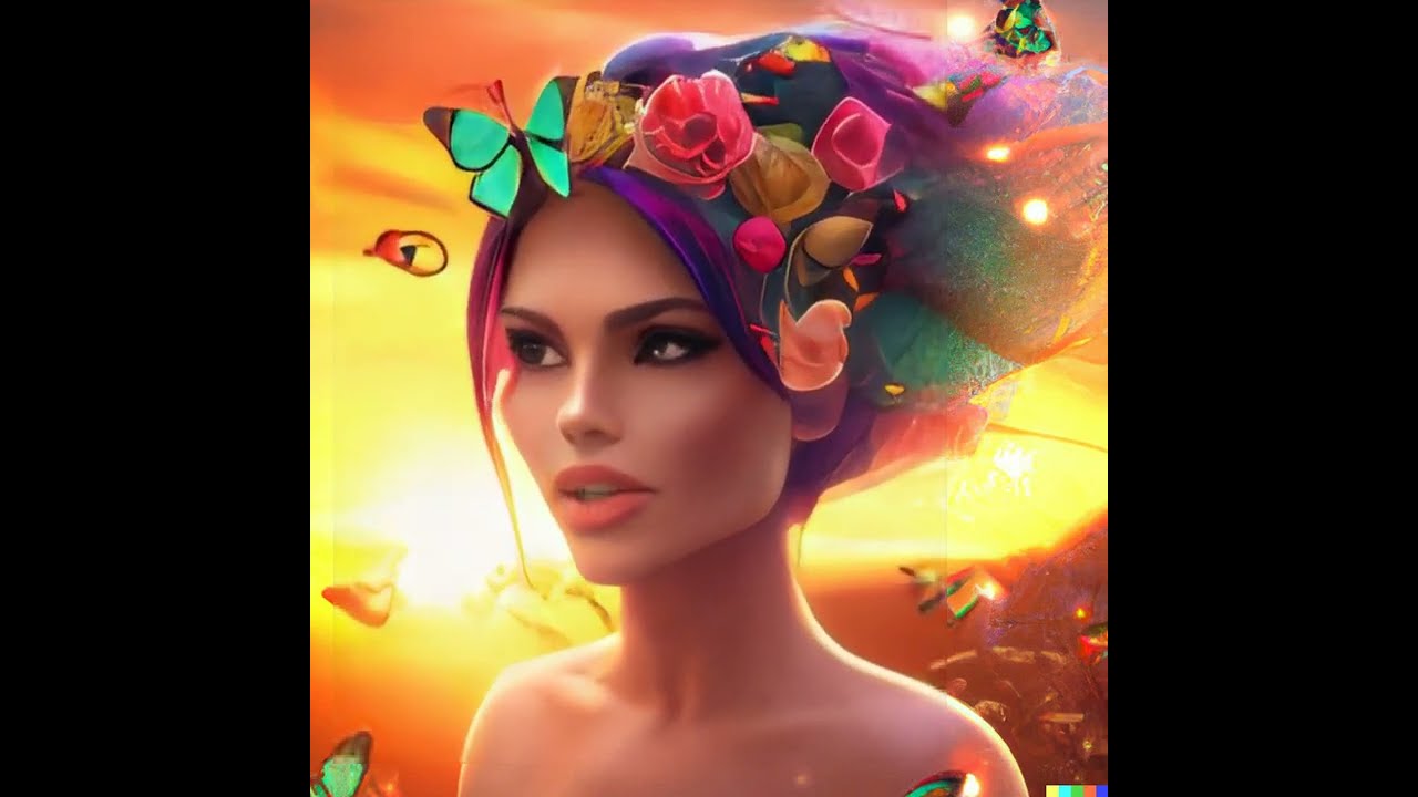 Fantasy Art: Woman with Flowers and Butterflies in Her Hair - AI Image Generation Demo