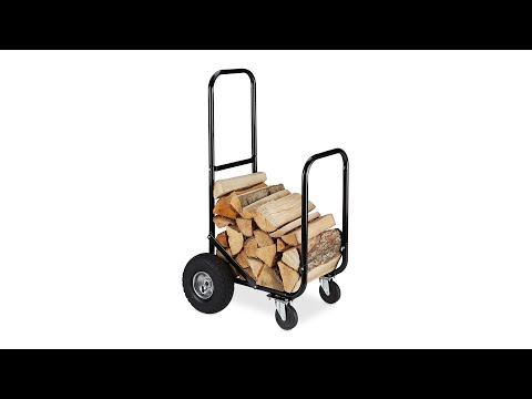 Relaxdays Chariot pour bûches en bois, en acier, 107,5 x 52 x 58