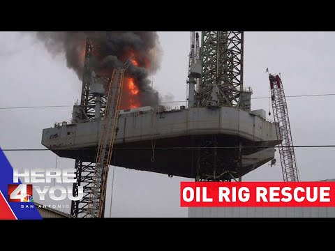 Nine oil rig workers rescued from burning platform; Port Arthur rig Fire