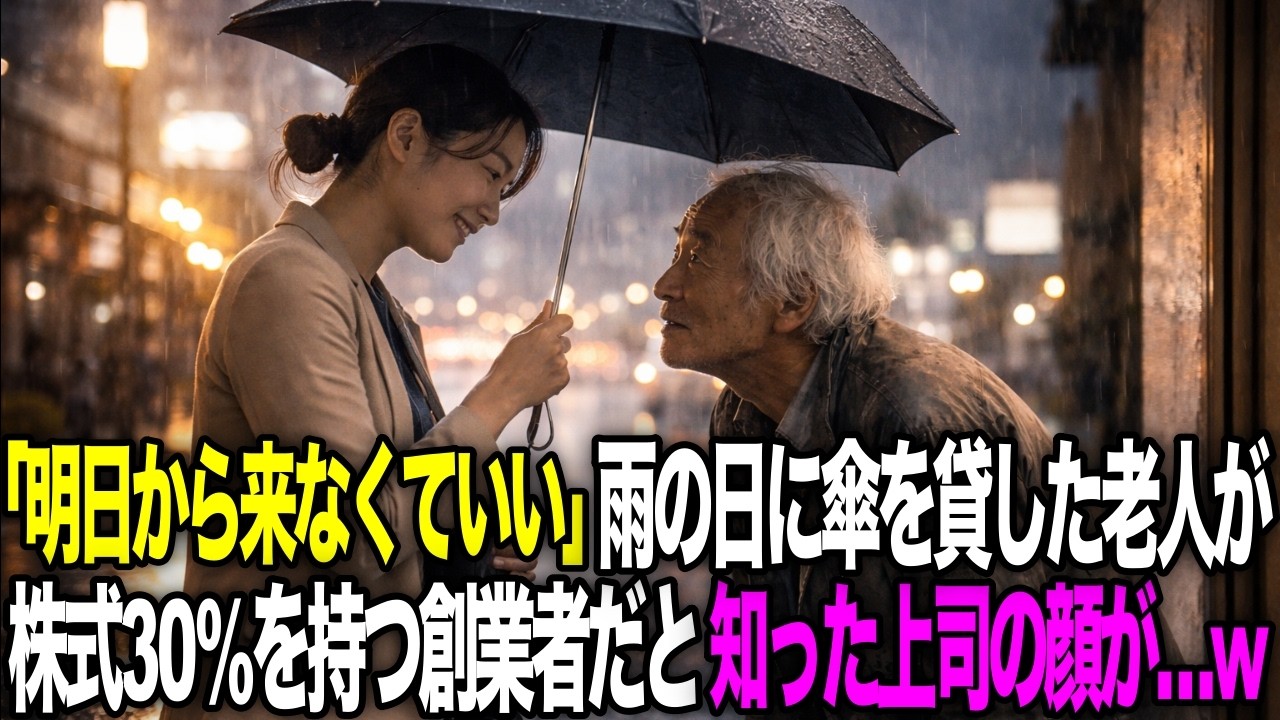 会長と知らず、雨の日に傘を貸した契約社員。『明日から来なくていい』と言われた直後、上司たちの顔が青ざめた【スカッと】