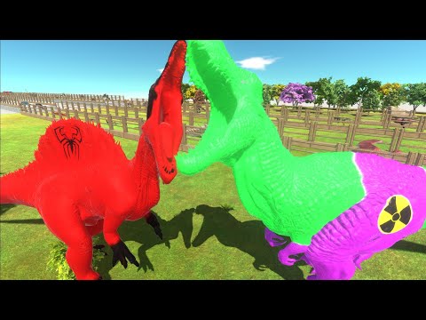 HULK T-REX vs SPIDERMAN SPINOSAURUS DEATH RUN - Animal Revolt Battle Simulator