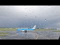 Rainy Morning Take off from Amsterdam AMS  Passenger Seat POV in Cloudy Skies