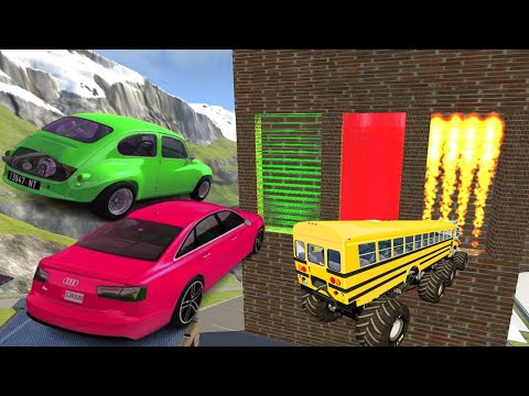 BeamNG Drive - Car High Speed Jumping through Water Wall Or Laser Wall Or Portal FreeCrash