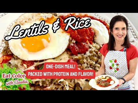 Lentils, Rice, Vegetable Bake with Harissa Fried Eggs @eatcolor