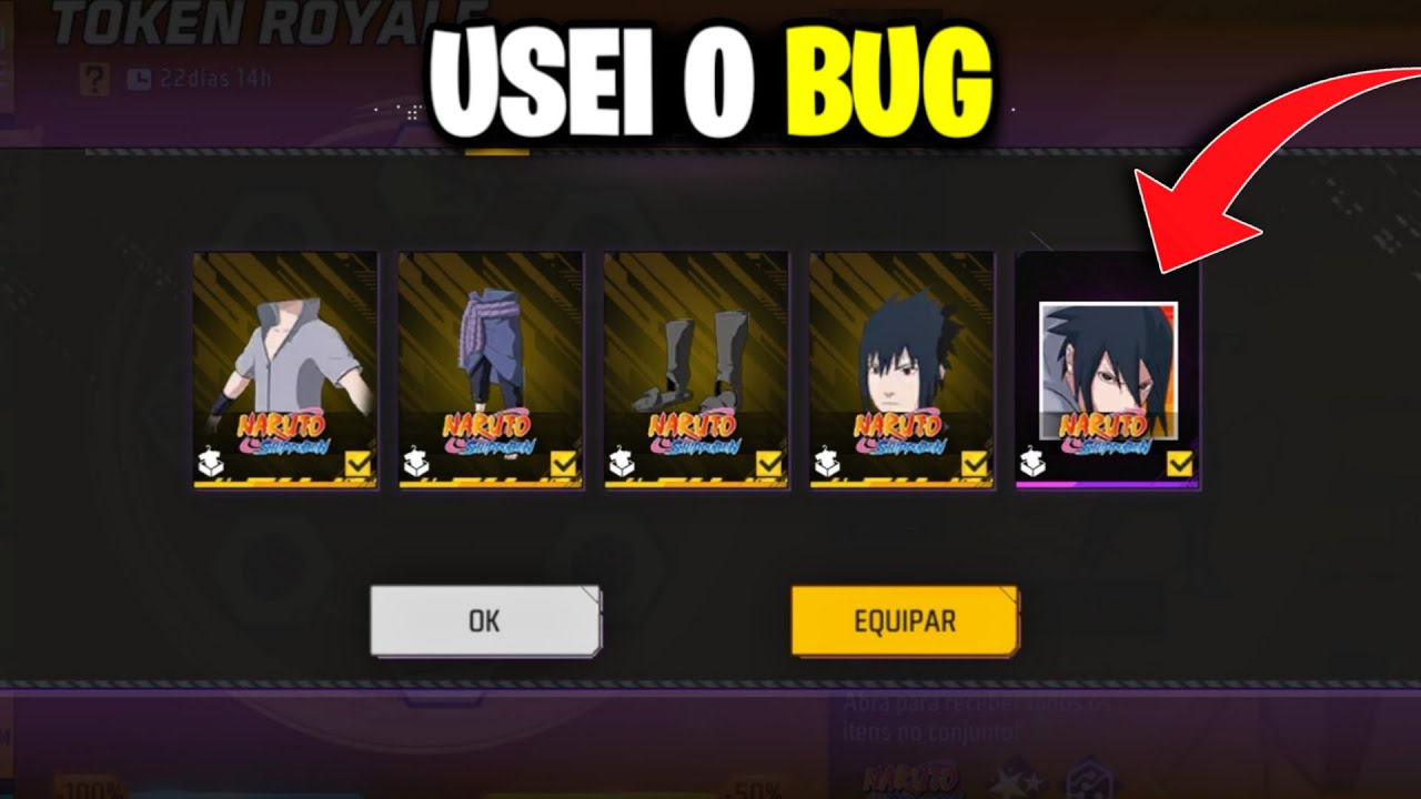 USEI UM BUG E PEGUEI O SASUKE GRÁTIS NO FREE FIRE 😱