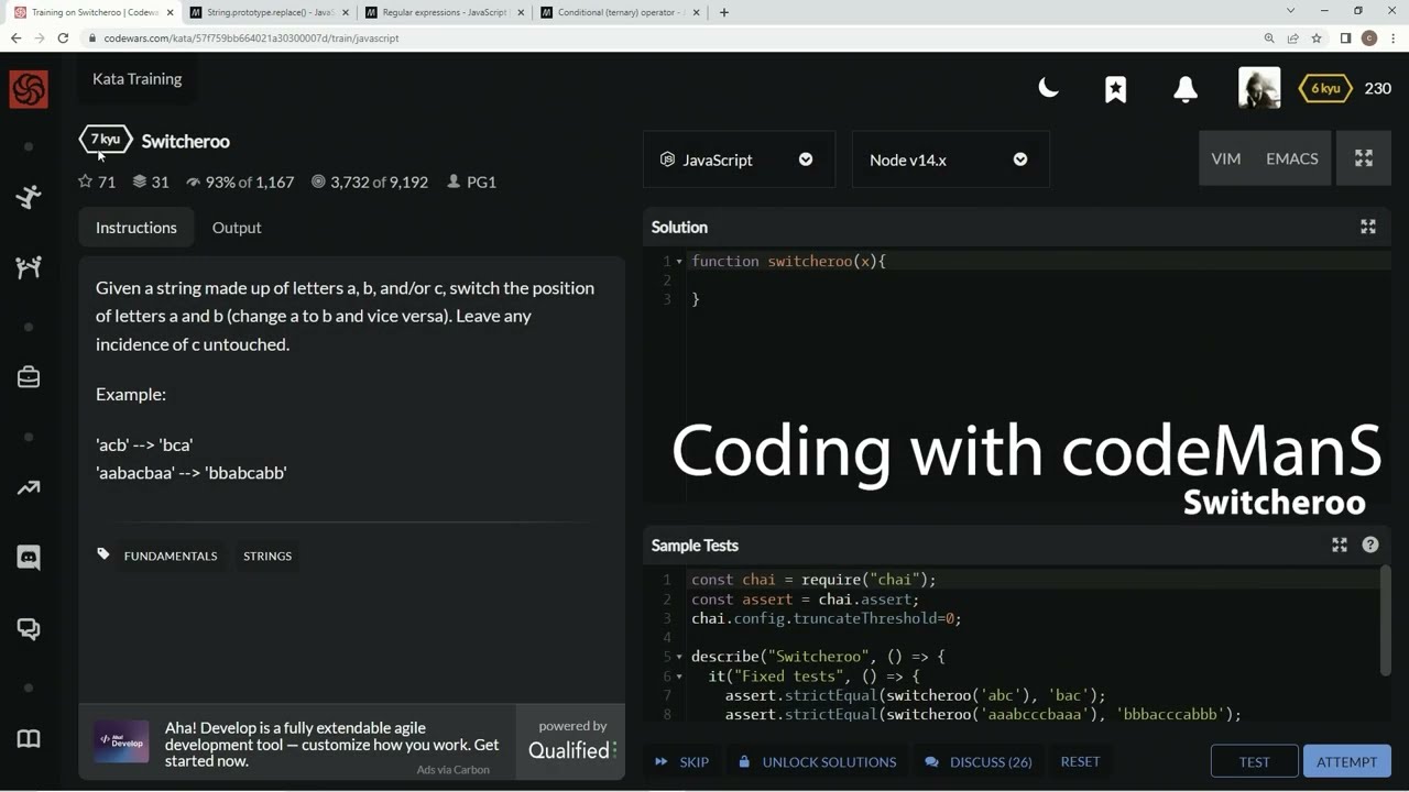 Codewars 7 kyu Switcheroo JavaScript