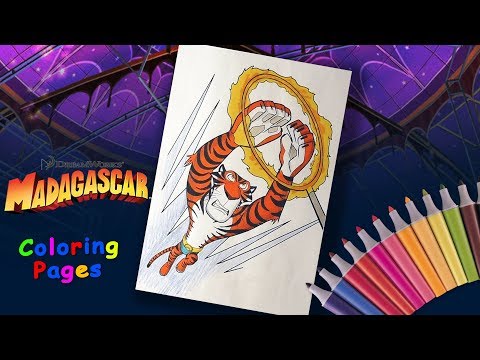 Coloring tiger Vitaly from Madagascar 3. Madagascar coloring book for kids. Сoloring page. Video