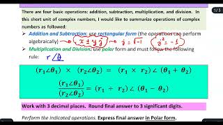 Operations of Complex Numbers in Rectangular and Polar forms -- Jolie Phuong Hoang