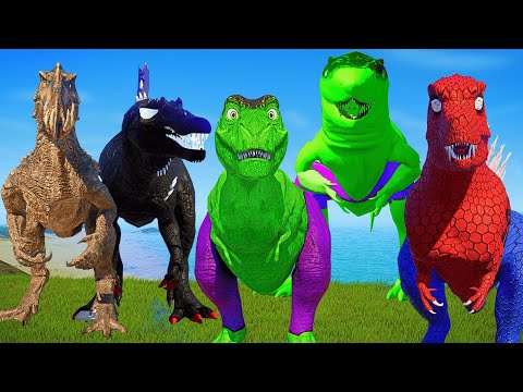 EXTREME Dino Battles! Spider-Man VS Venom, Hulk, Godzilla & King Shark in Jurassic World