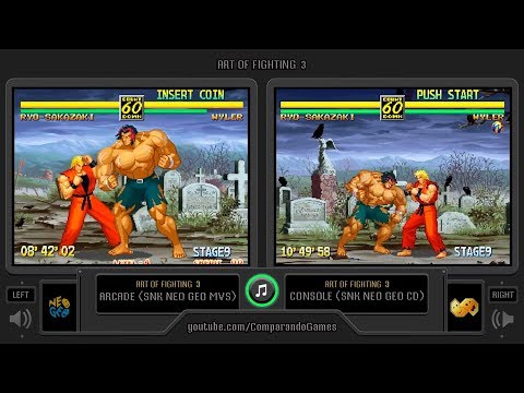 Art of Fighting 3 (Arcade vs Neo Geo CD) Side by Side Comparison (2 Longplay)