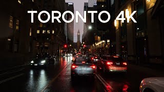 Driving in Rain at Night Downtown Toronto - Canada 4K