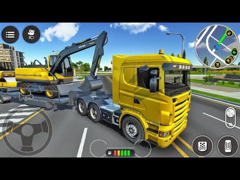 Transporting Heavy Excavator to Construction Site - Long Trailer Truck Driving - Android Gameplay
