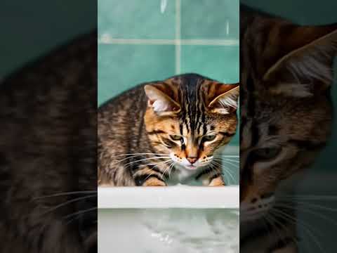 cat play in the bathroom