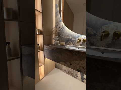 Luxury Marble Bathroom with Curved LED Mirror & Gold Accents ✨🛁