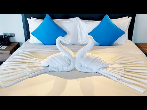 How to make towel folding new swan set up||bed decoration ideas||towel art for housekeeping||RB LOVE
