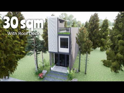 3x10 meters (30 sqm), Small House Design with 2 Bedrooms and Roof Deck (9.8x32.8 ft, 322.9 sqft)