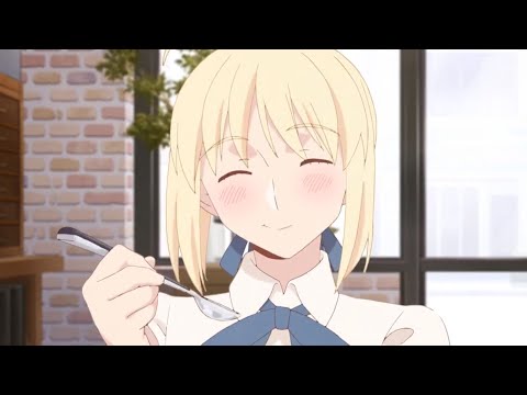 Saber is eating some fluffy omurice, nothing else.
