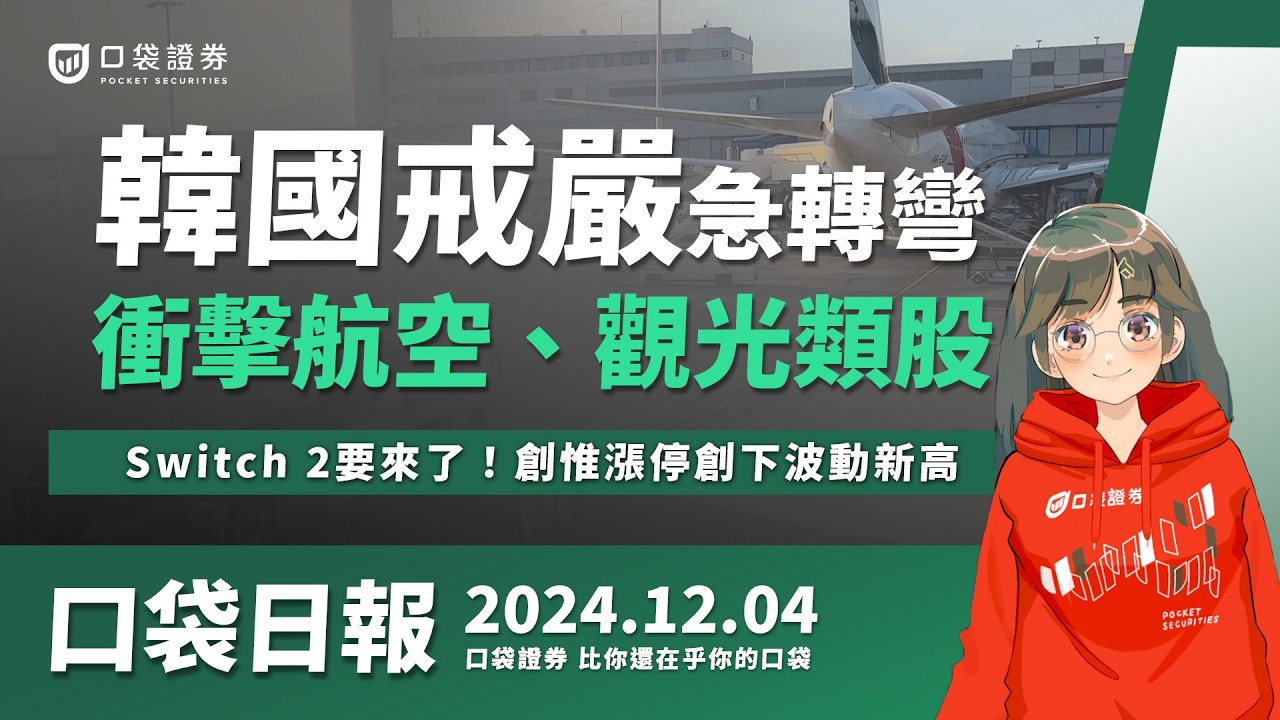 【口袋日報】韓國緊急戒嚴急轉彎,衝擊航空、觀光類股慘綠,任天堂Switch 2即將問世!創惟攻上漲停,創下波段新高!2024.12.04