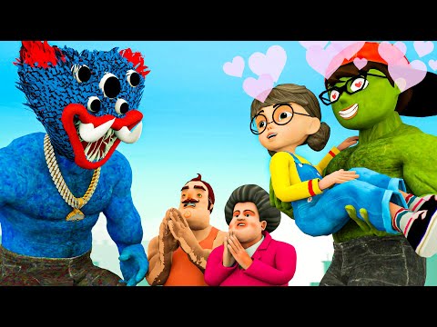 Huggy Wuggy Appear!~ Nick Rescue Tani from being Kidnapped - Scary Teacher 3D Cartoon Ep.13