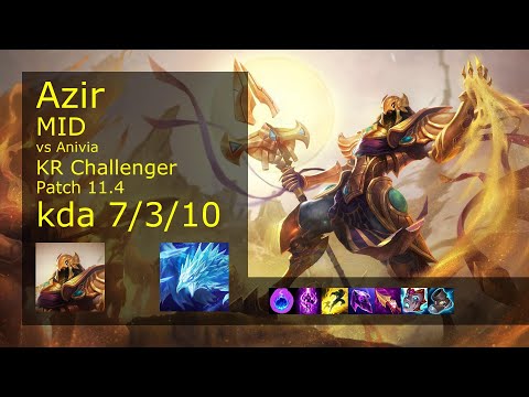 Azir vs Anivia Mid - KR Challenger 7/3/10 Patch 11.4 Gameplay // [롤] 아지르 vs 애니비아 미드
