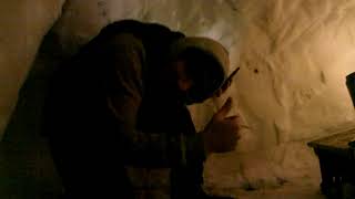 The beast from the east, homeless man builds igloo for shelter.