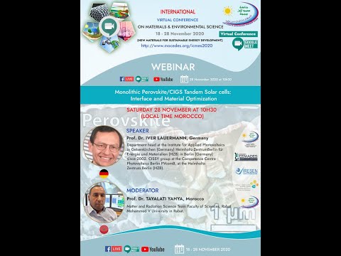 🔴 ICMES 23ème Webinaire :  "Monolithic Perovskite/CIGS Tandem Solar cells: Interface and Material...