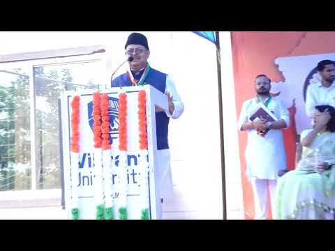 Mr. R S Rathore, Chancellor Vikrant University Gwl addressing the Independence Day Celebration at VU