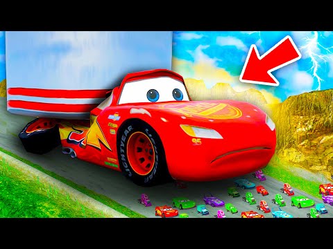 Big & Small Lightning McQueen Bollard Damage vs Sonic McQueen vs Mater vs Pixar Car vs WHO IS BEST?