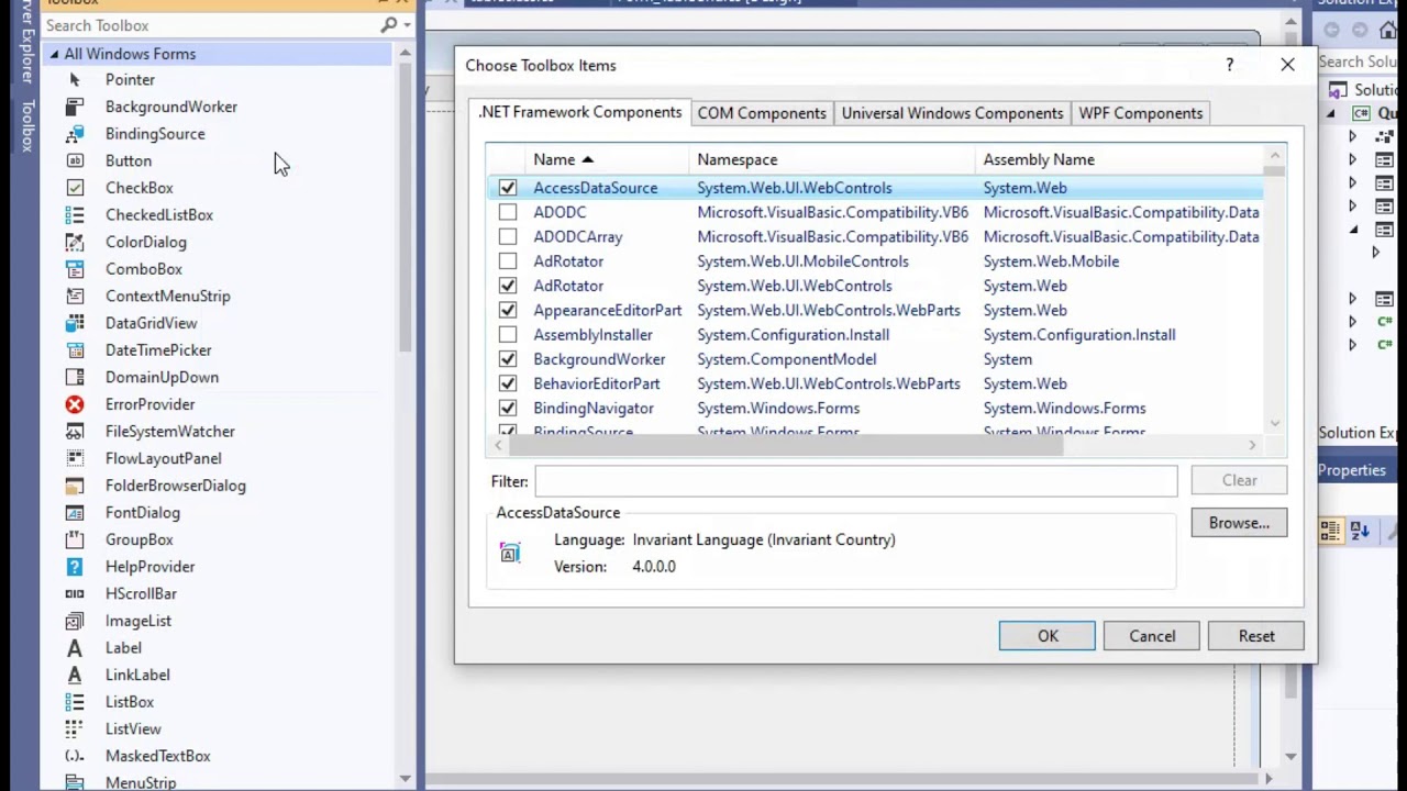 Visual Studio 2019 winform designer toolbox empty problem!