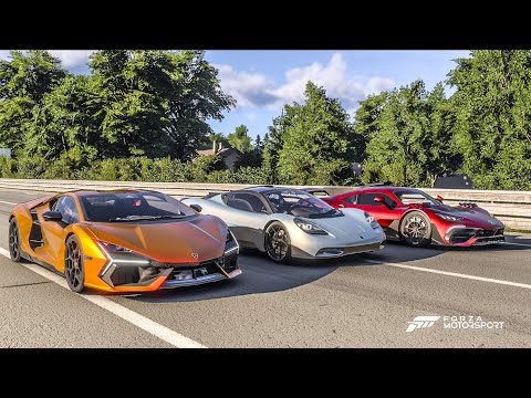 Forza Motorsport Drag race: Lamborghini Revuelto vs GMA T50 vs Mercedes-AMG One