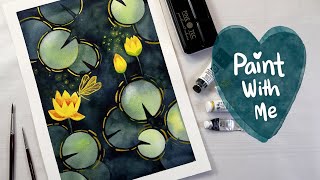 Watercolor tutorial 🎨 Negative painting technique / Painting water lilies