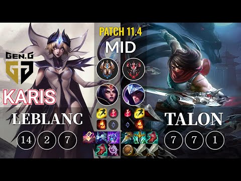 GEN Karis LeBlanc vs Talon Mid - KR Patch 11.4