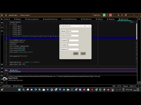 Registration Form Using Tkinter Library Python Pycharm Ide Python Project