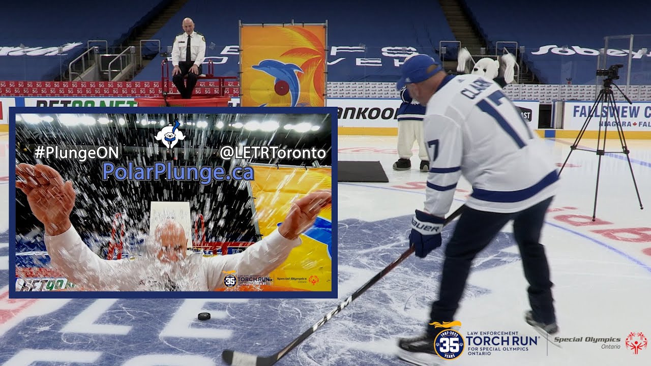 Chief Ramer takes the Polar Plunge with help from Maple Leaf Legend Wendel Clark