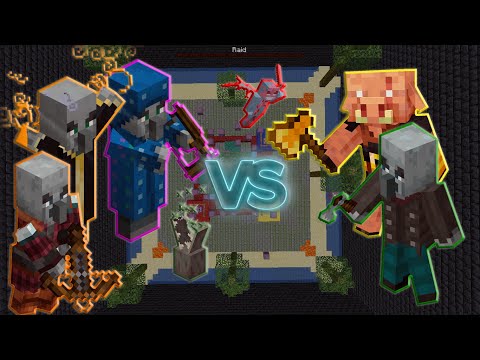 Evoker + Illusioner + Pillager vs Vindicator + Piglin Brute - Minecraft Mob Battle 1.16.5