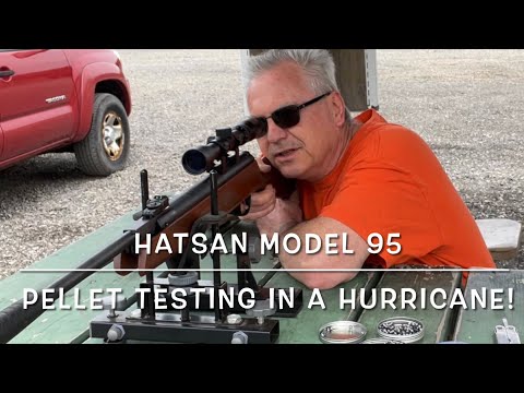 Pellet testing the  Hatsan model 95 22 cal springer in a typhoon! Crosman premier hollow point